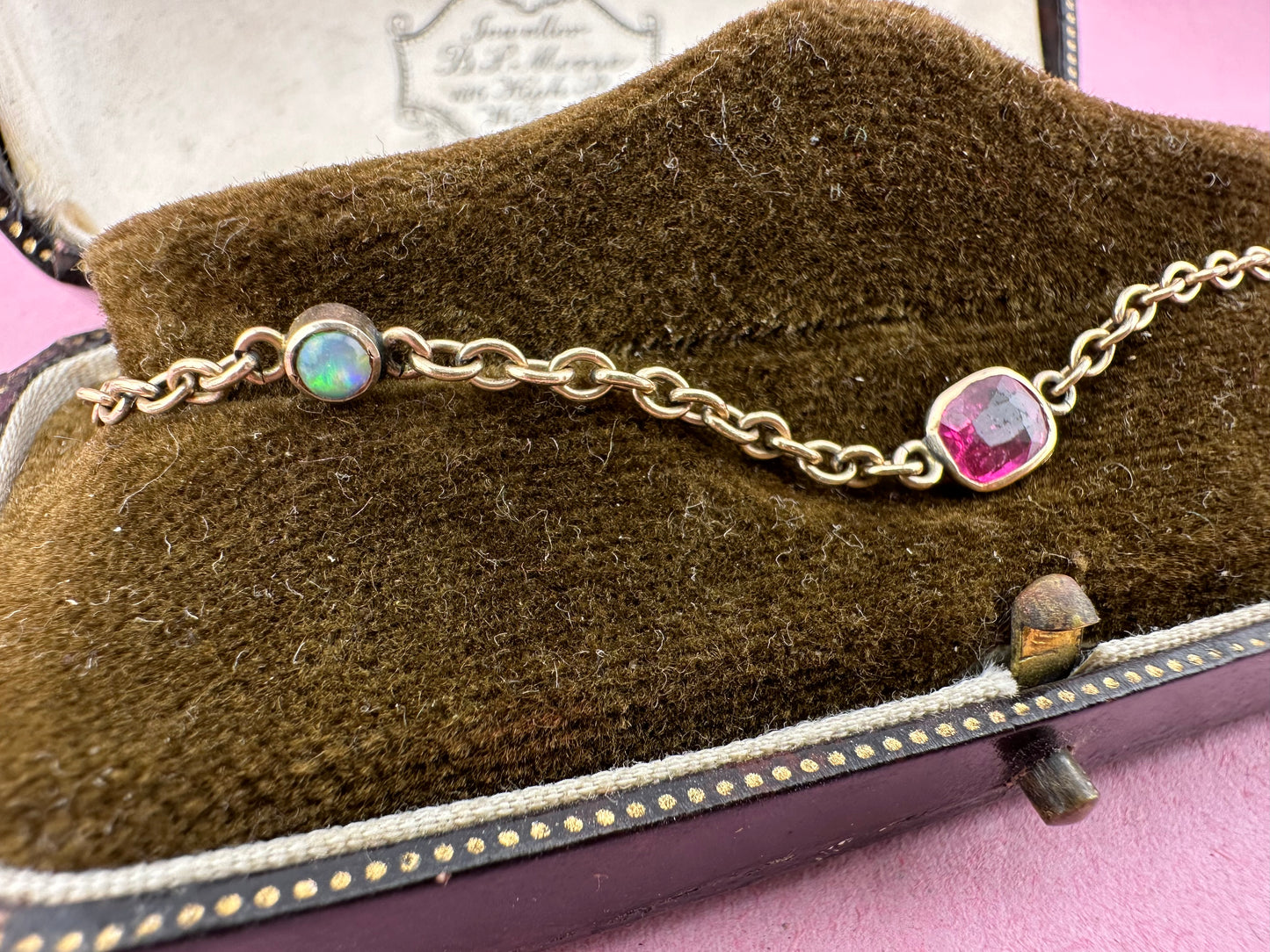 Antique 9ct Rose gold Gemstone Station bracelet