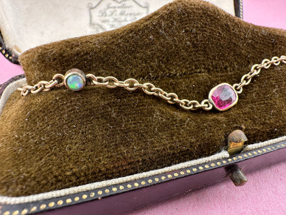 Antique 9ct Rose gold Gemstone Station bracelet