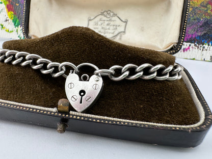 Sterling Silver Curb bracelet with heart padlock