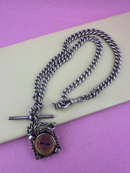 Reimagined Sterling Silver Albert chain with Compass Fob