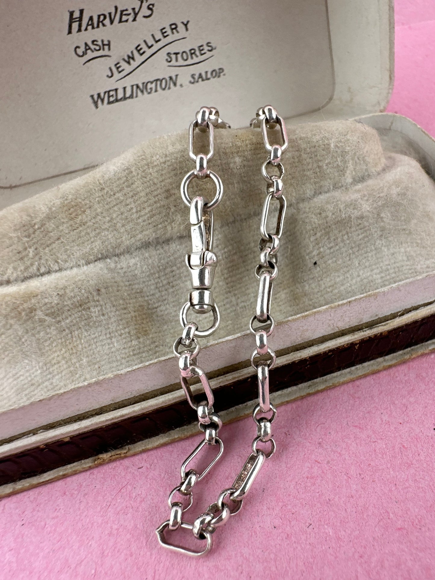 Vintage Sterling Silver Mini trombone link bracelet with swivel dog clip