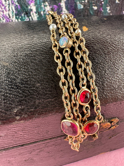Antique 9ct Rose Gold Gemstone Station chain