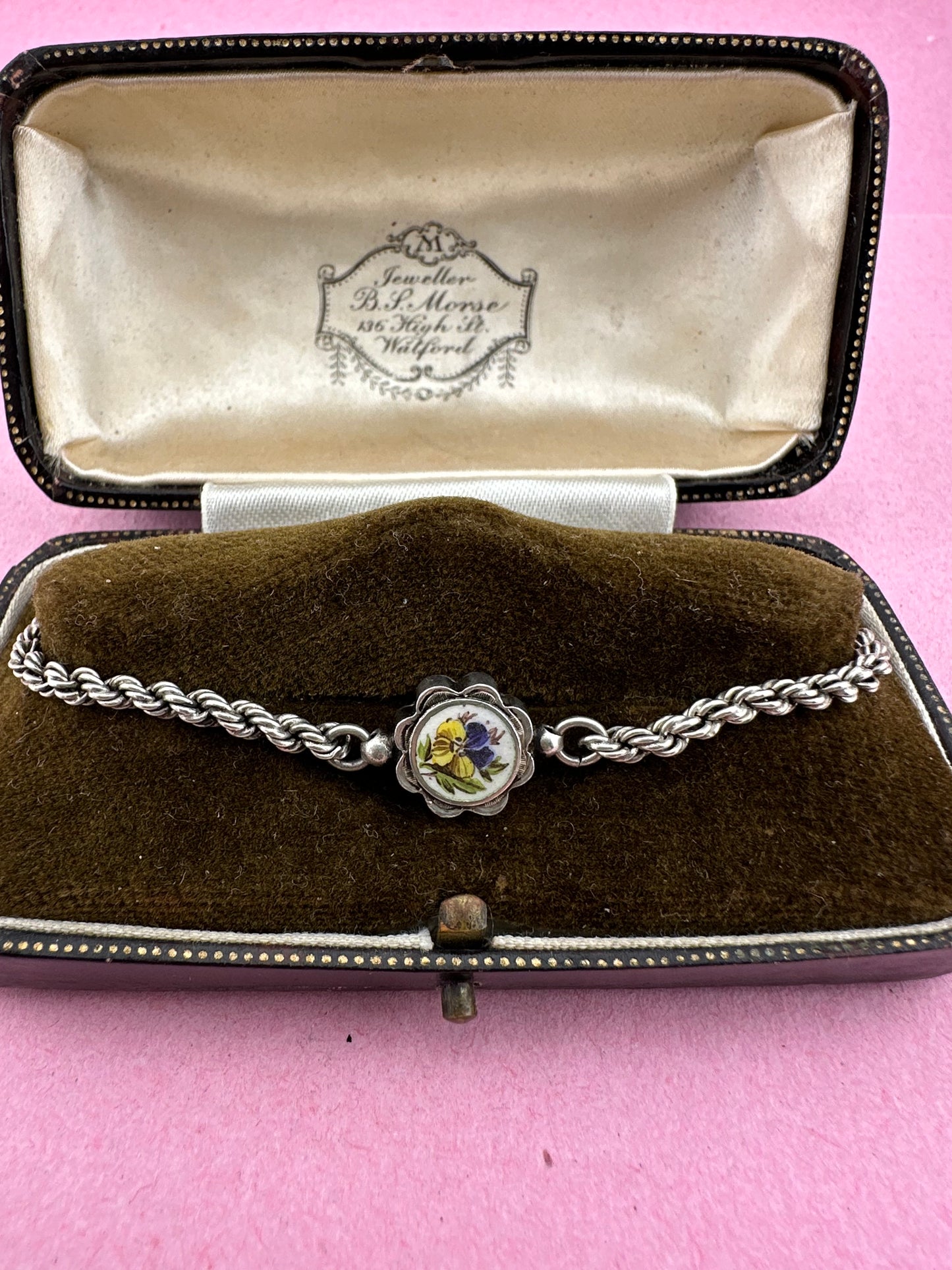 Sterling silver Rope bracelet with Pansy panel