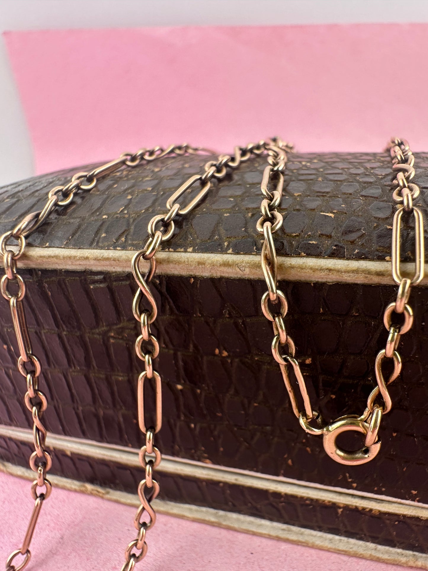 Antique 9ct Rose gold mini trombone & infinity link chain