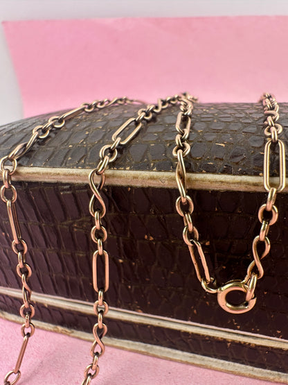 Antique 9ct Rose gold mini trombone & infinity link chain