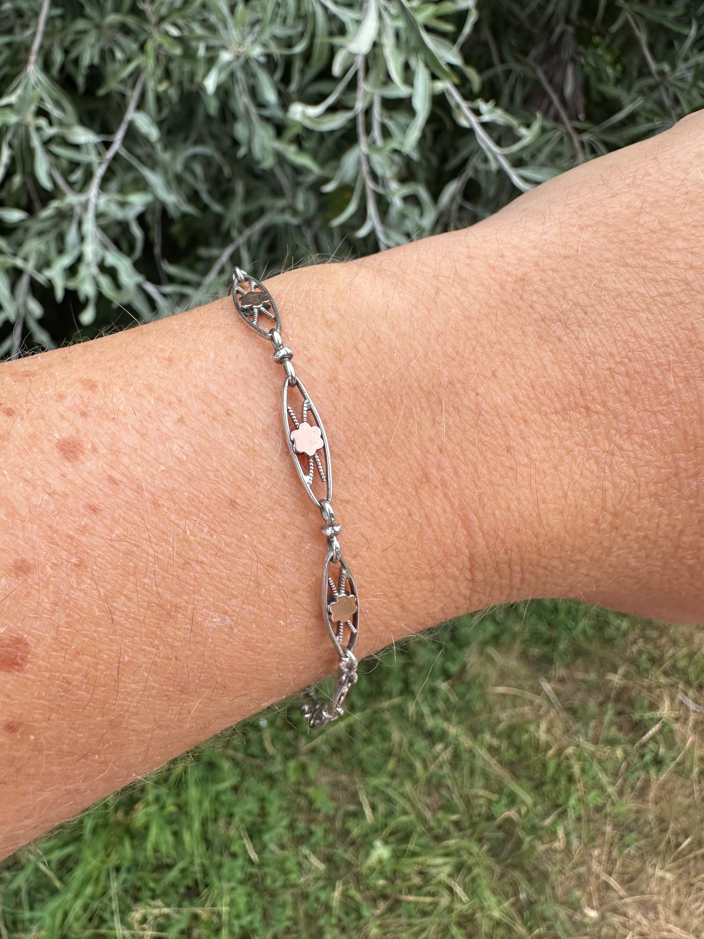 French 800 silver filigree bracelet with gold plated details.