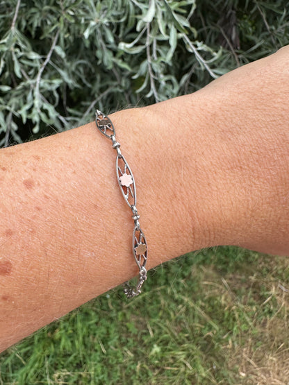 French 800 silver filigree bracelet with gold plated details.