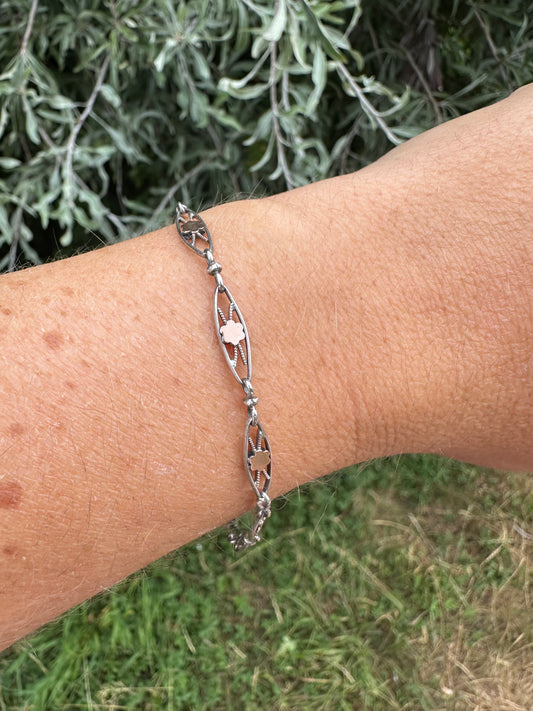 French 800 silver filigree bracelet with gold plated details.