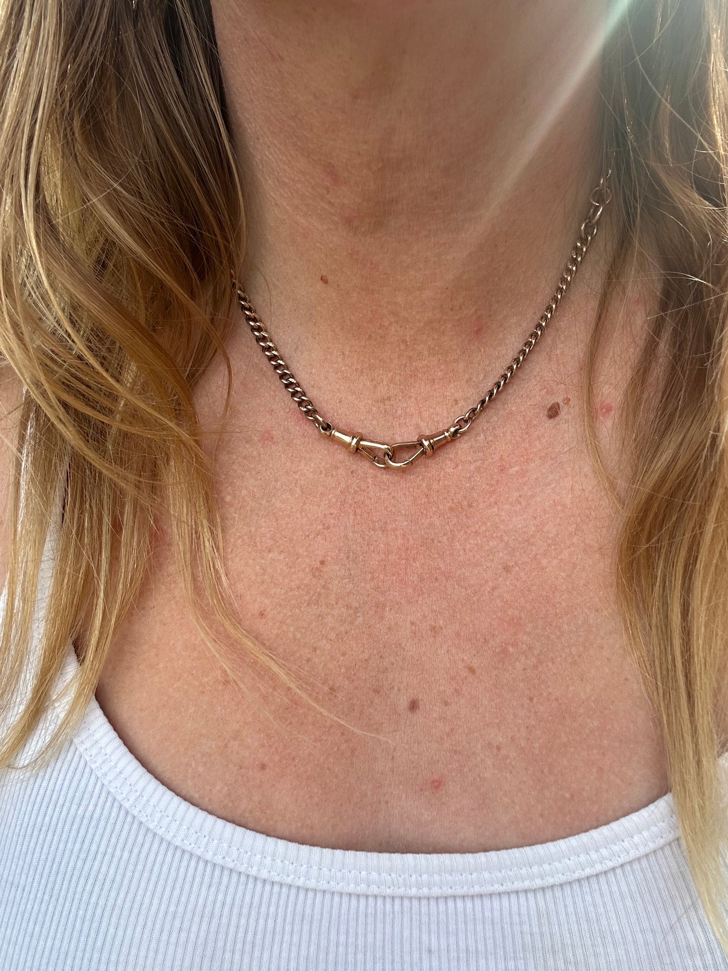 Antique 9ct Rose Gold Graduated curb Albert chain with double dog clips