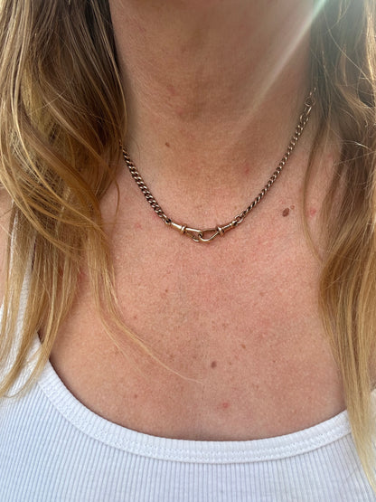 Antique 9ct Rose Gold Graduated curb Albert chain with double dog clips