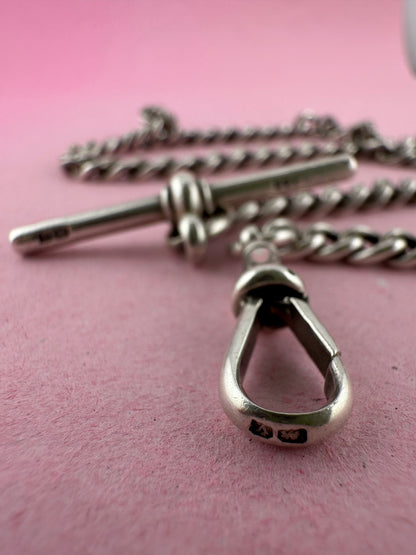 Antique Sterling Silver Ungraduated Curb Albert with dogclip and t-bar