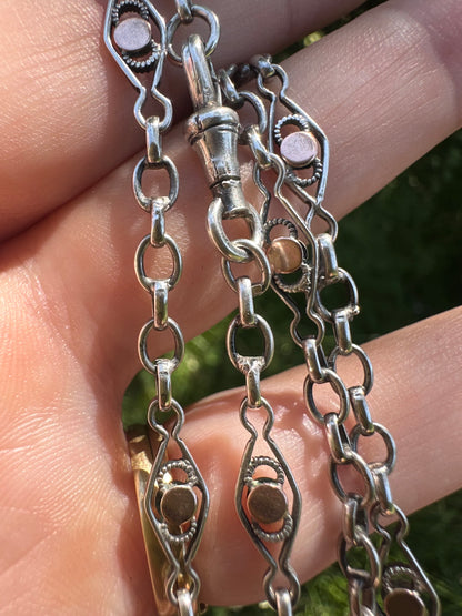 French 800 Silver Lozenge link chain with 9ct rose gold accents