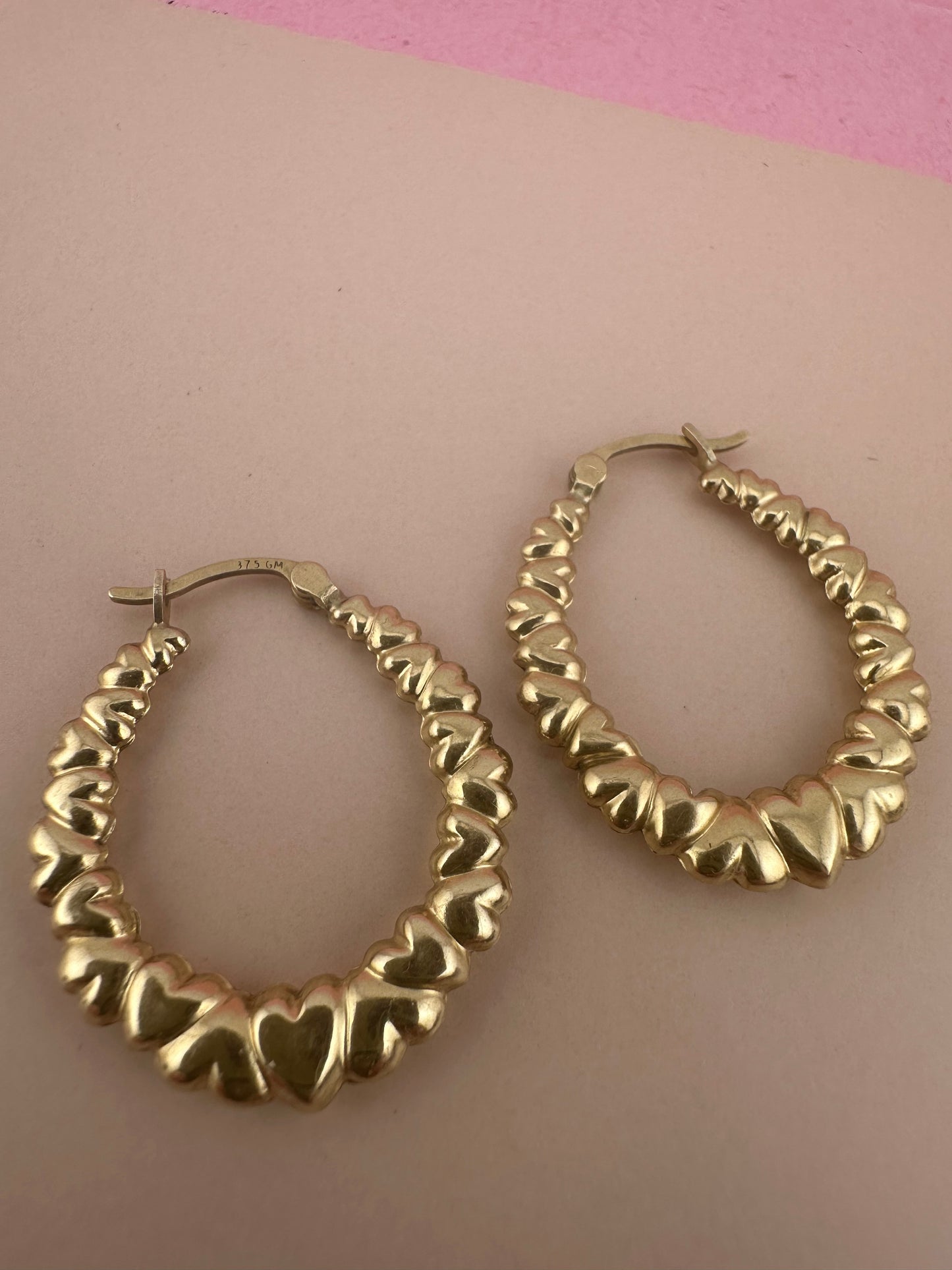 Vintage 9ct Heart Hoops