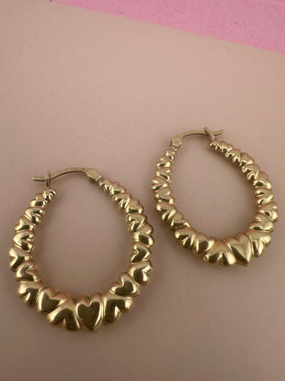 Vintage 9ct Heart Hoops