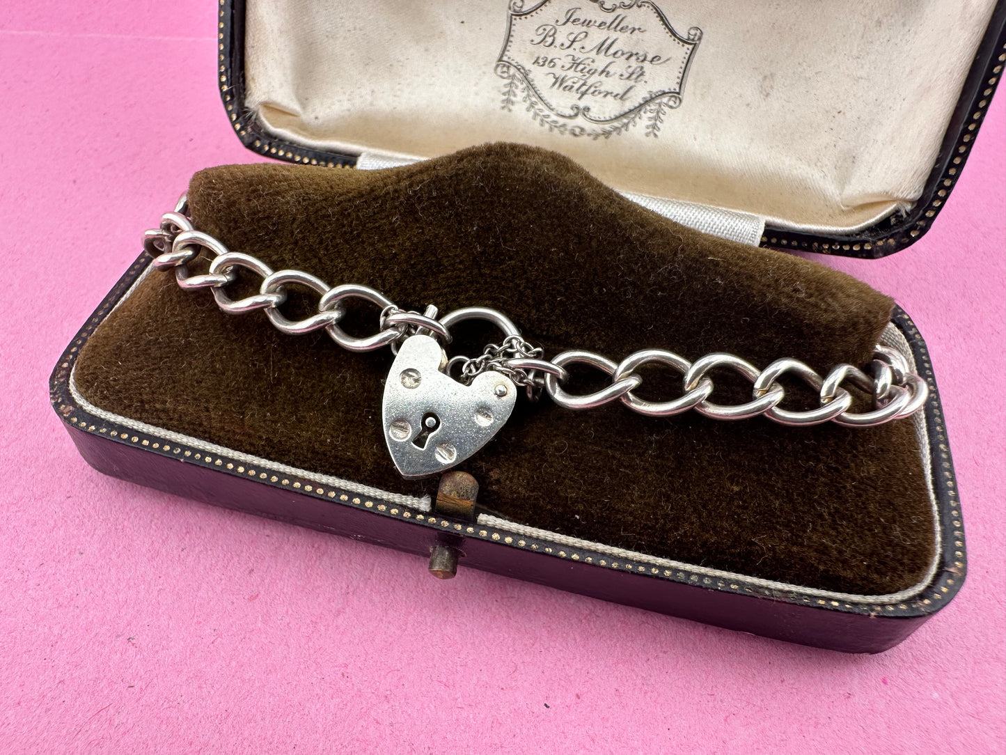 Sterling Silver Curb bracelet with heart padlock