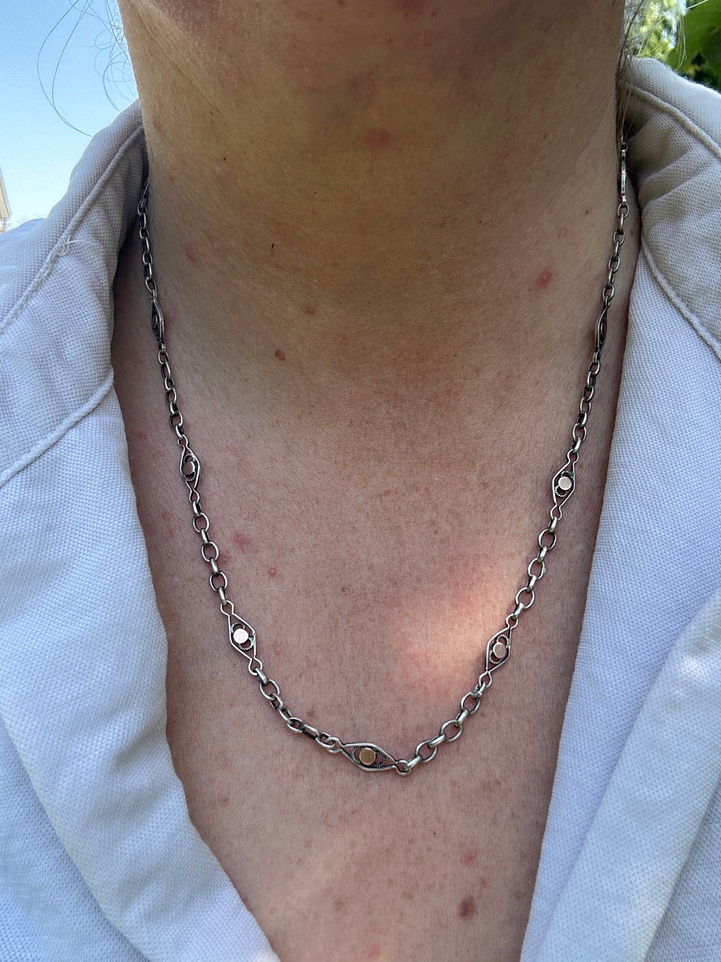 French 800 Silver Lozenge link chain with 9ct rose gold accents
