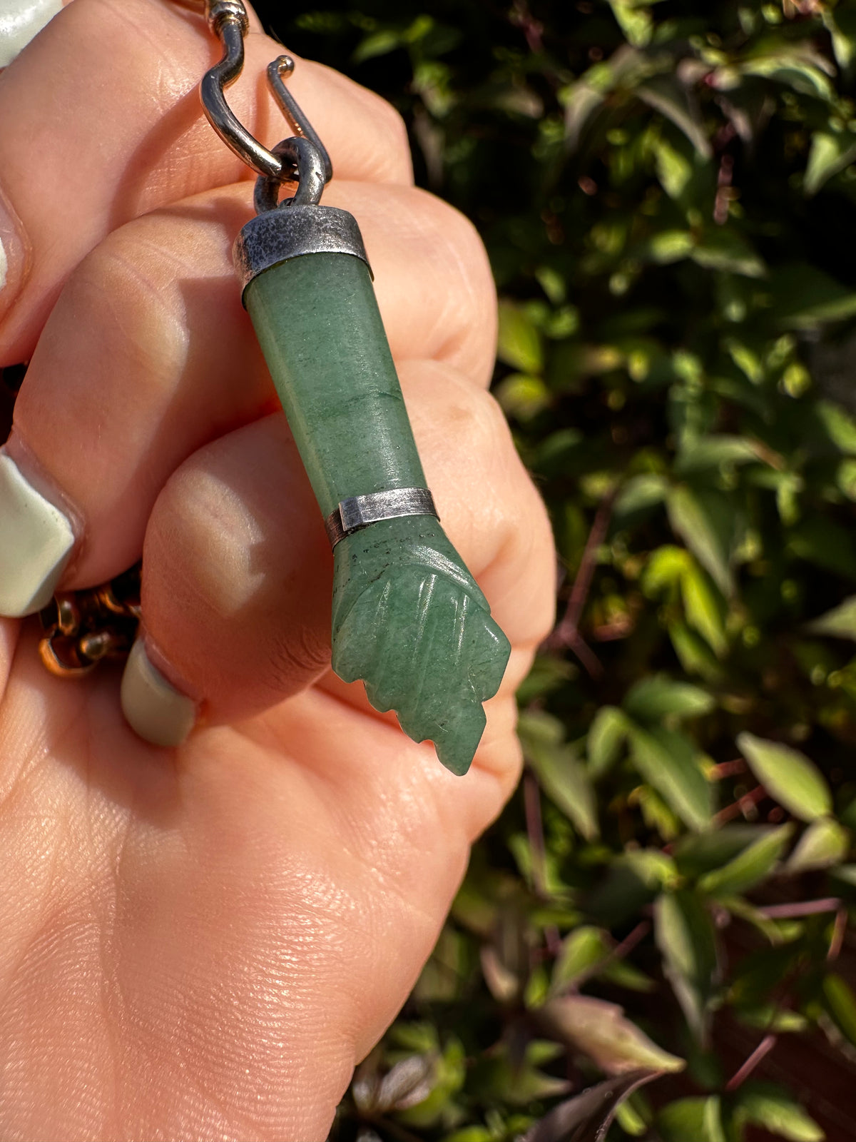 Sterling Silver Aventurine Figa Hand pendant