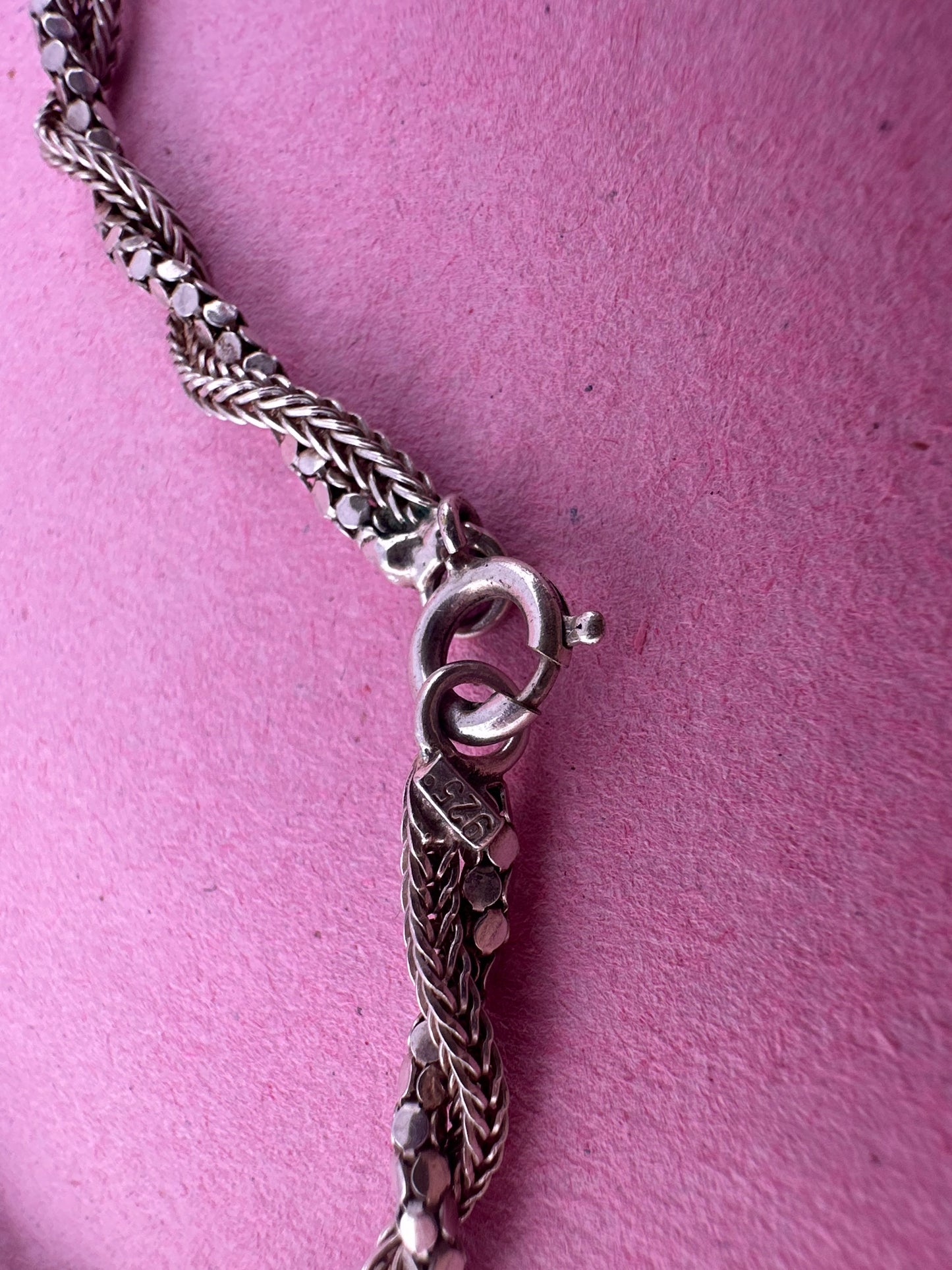 Sterling Silver disco and foxtail twist chain