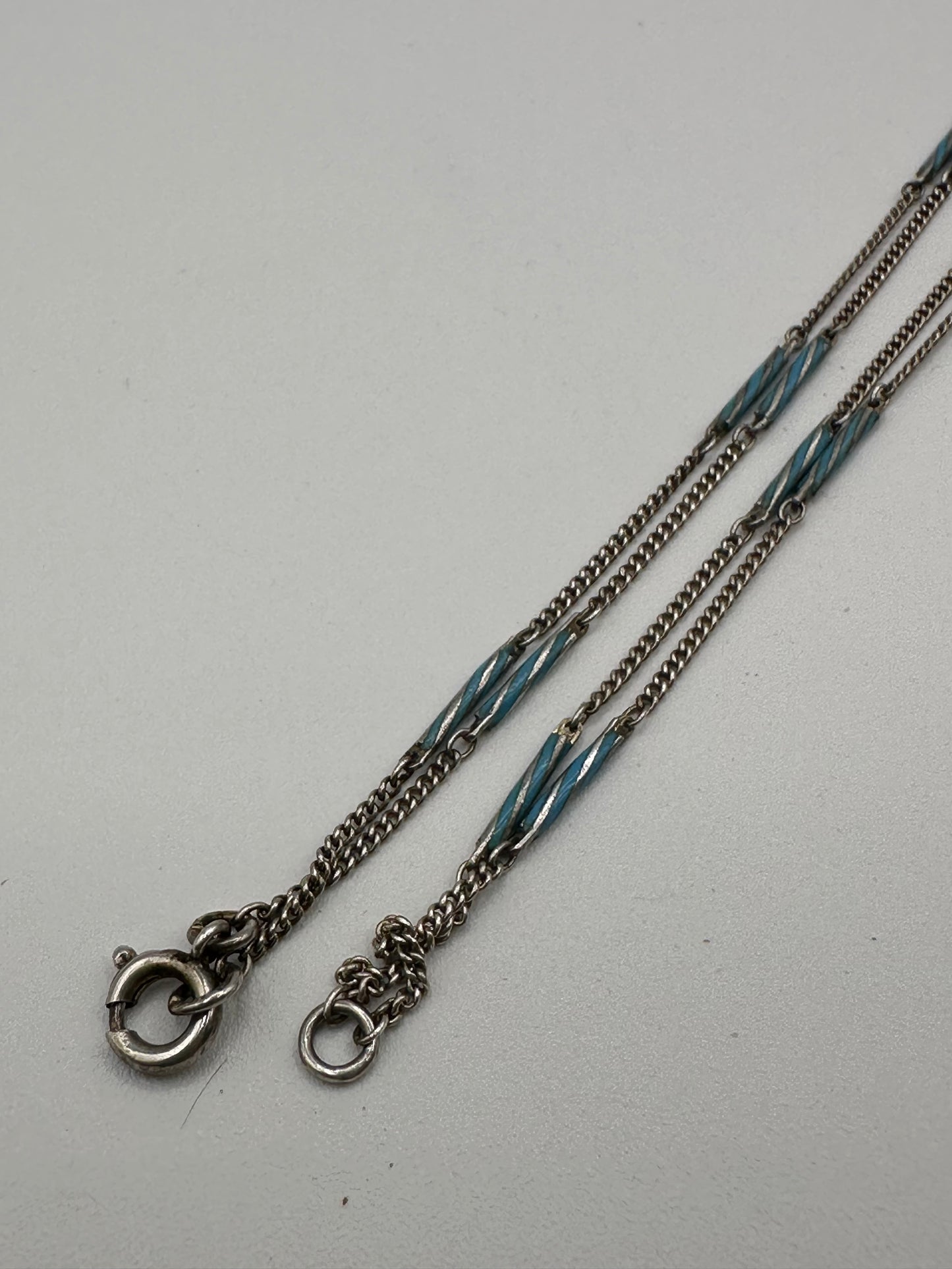Art Deco 935 Silver and blue enamel bar station chain