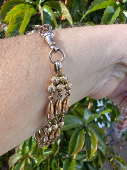 Antique 9ct Rose Gold Bead Gare bracelet with dog clip