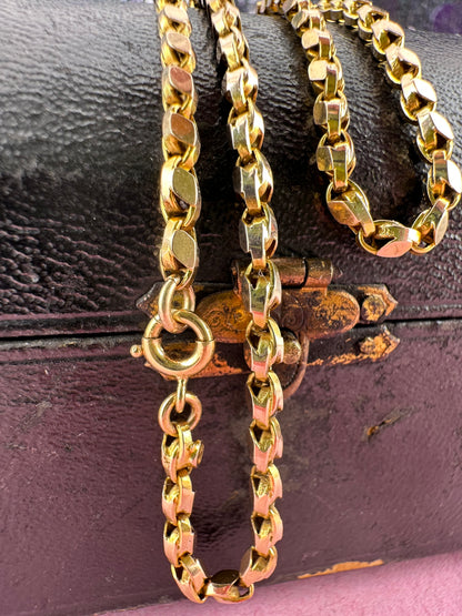 Antique 9ct Yellow gold Flat Faceted tulip chain with bolt clasp