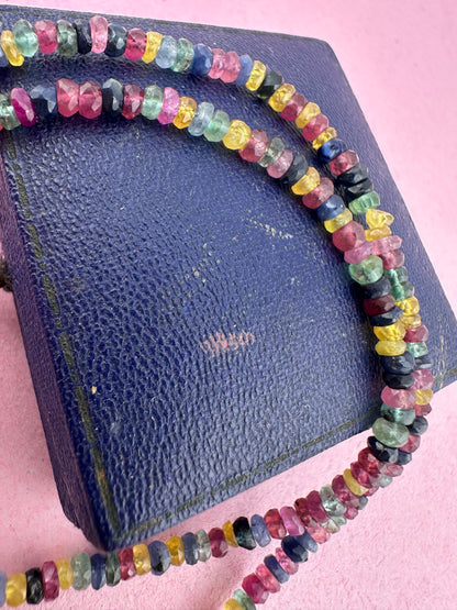 Rainbow- Mixed Gemstone Mini beaded necklace with Vintage Sterling Heart Padlock