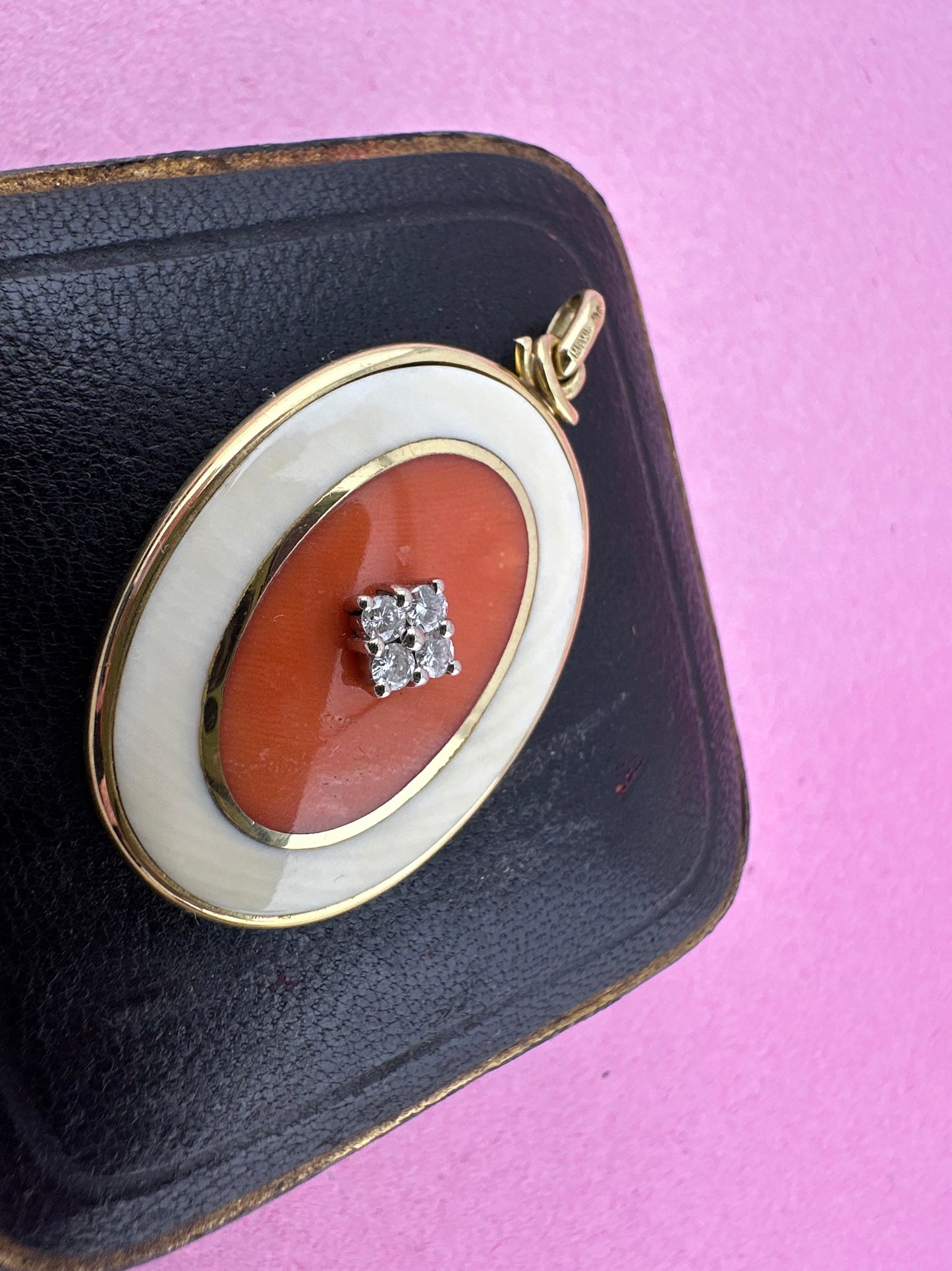14ct Gold Coral and Diamond Pendant