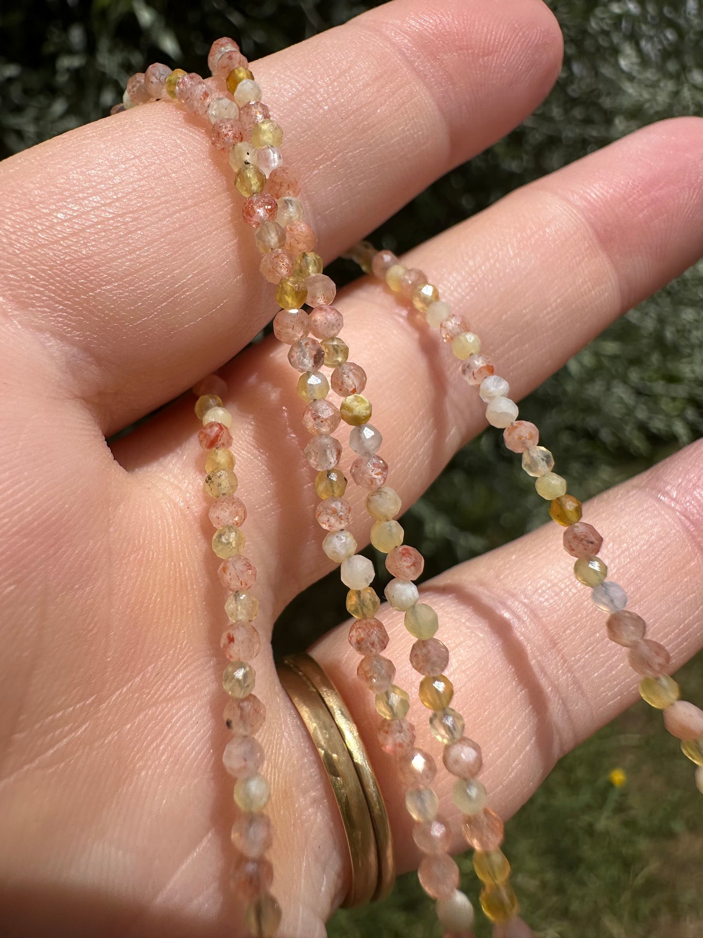 Sunstone and Yellow Opal Mini beads with Vintage Heart Padlock