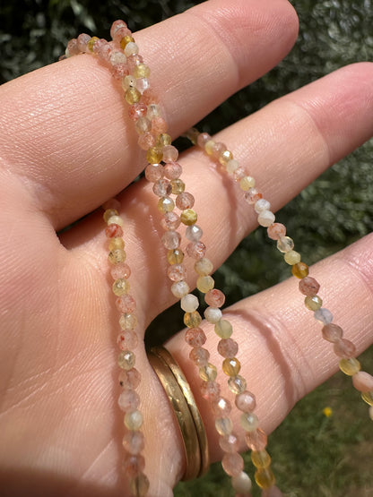 Sunstone and Yellow Opal Mini beads with Vintage Heart Padlock