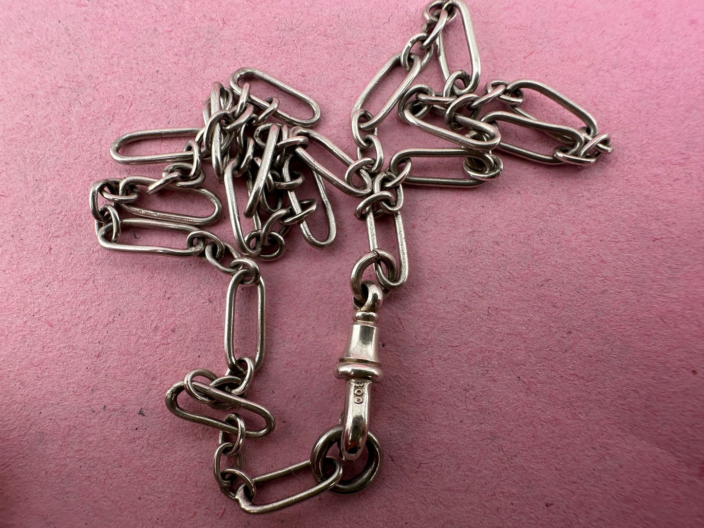 Antique 800 Silver mini trombone chain with dog clip