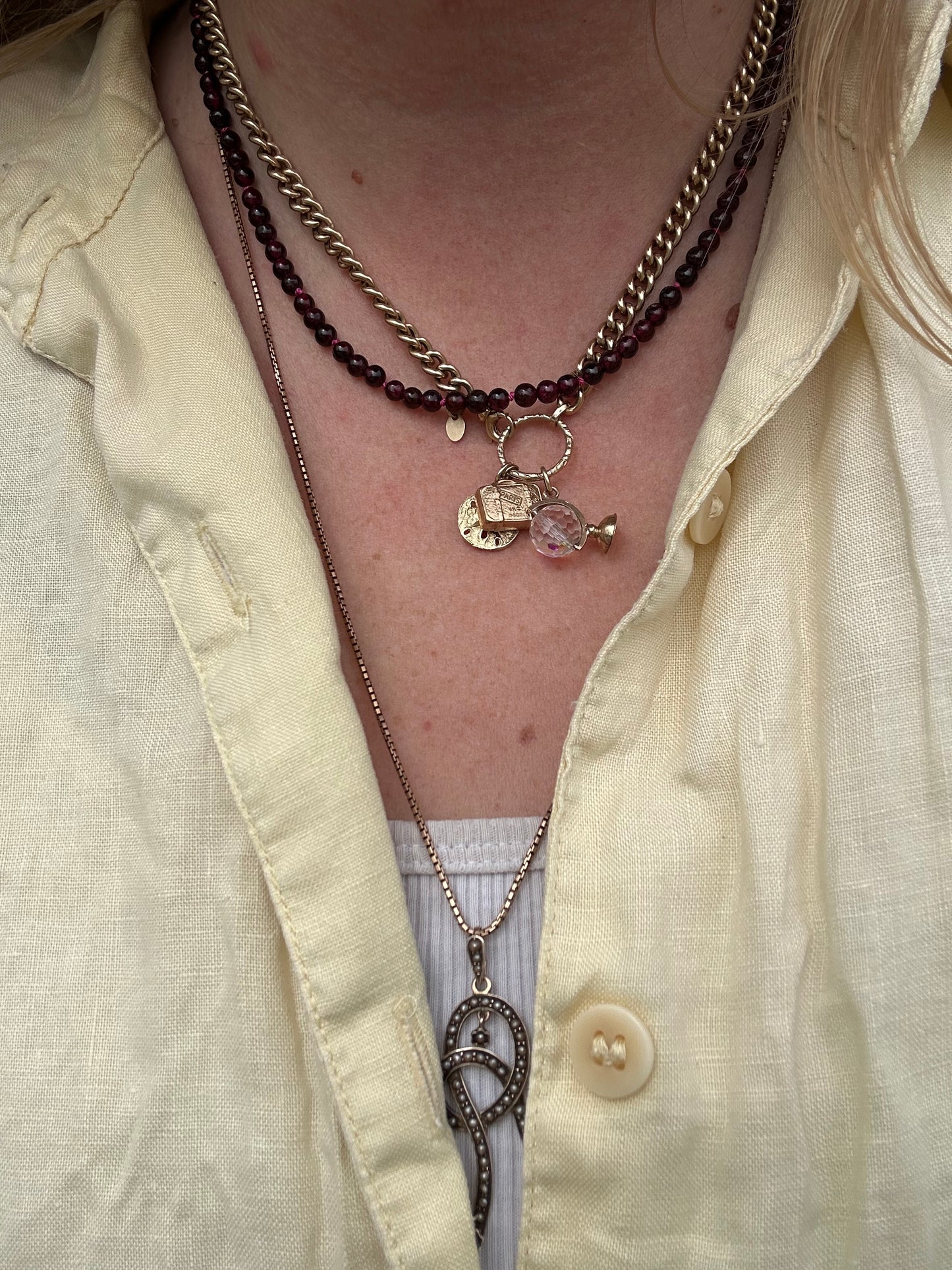 Re-imagined Vintage Garnet Beads with Vintage Sterling silver Dog clips