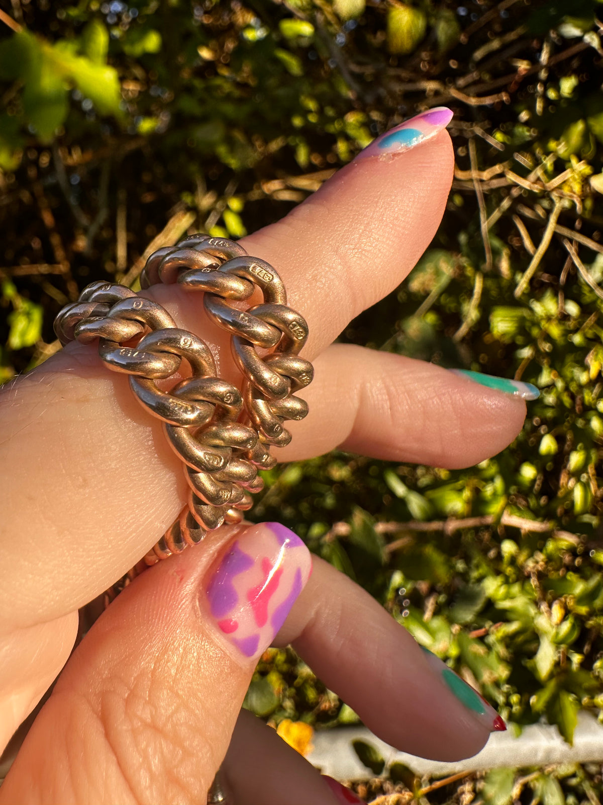 Antique 9ct Rose Gold Graduated Curb Albert chain with double faceted dog clips and fixed T-bar