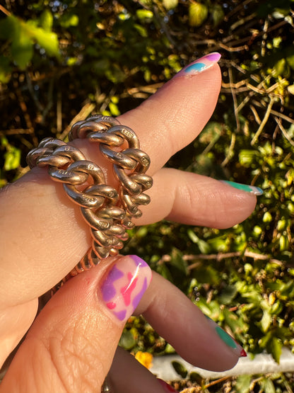 Antique 9ct Rose Gold Graduated Curb Albert chain with double faceted dog clips and fixed T-bar