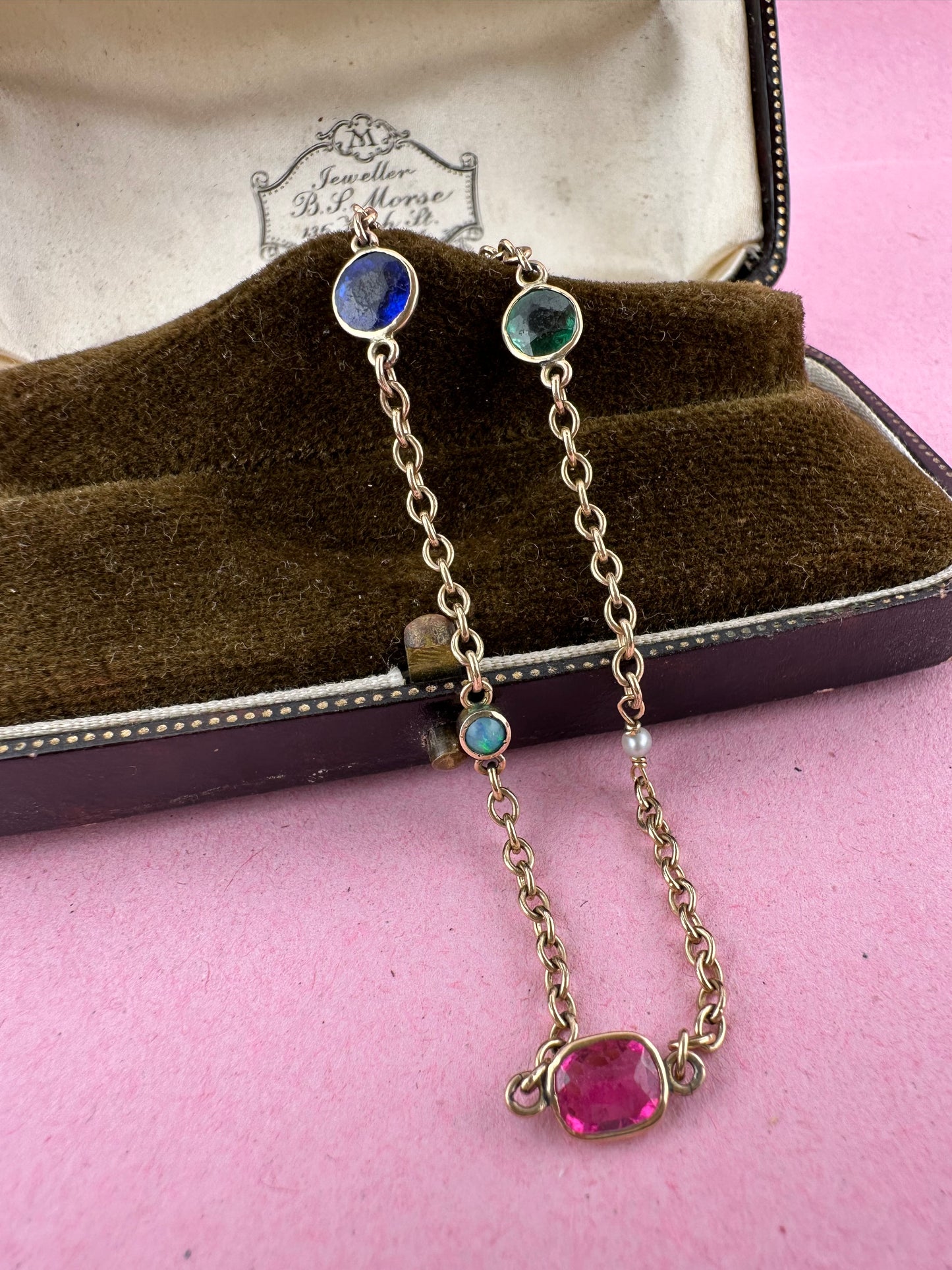 Antique 9ct Rose gold Gemstone Station bracelet