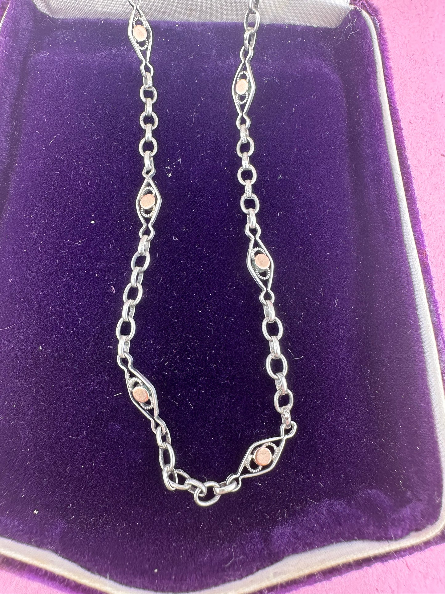 French 800 Silver Lozenge link chain with 9ct rose gold accents