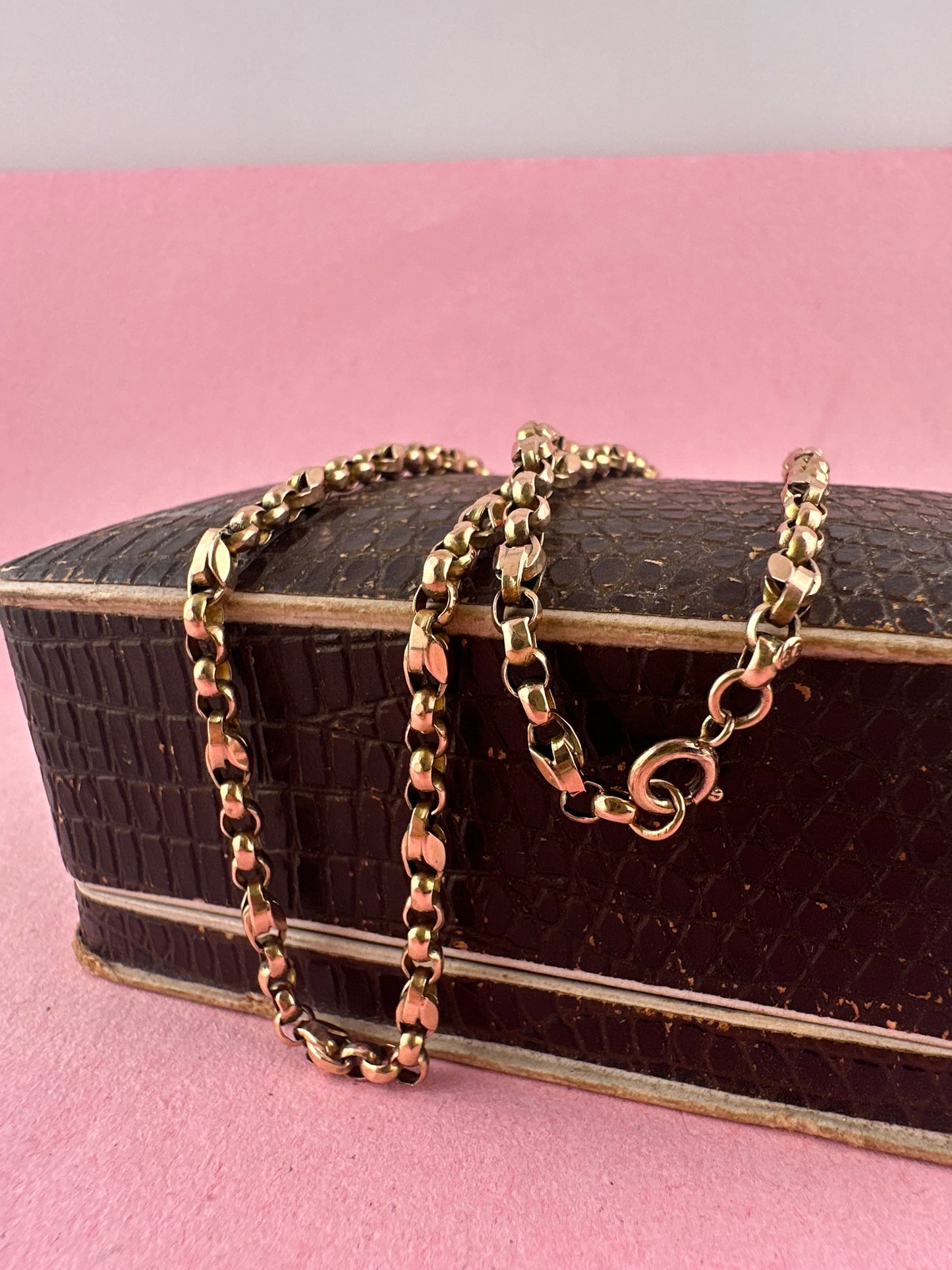 Antique 9ct Rose Gold Tulip belcher mix link chain