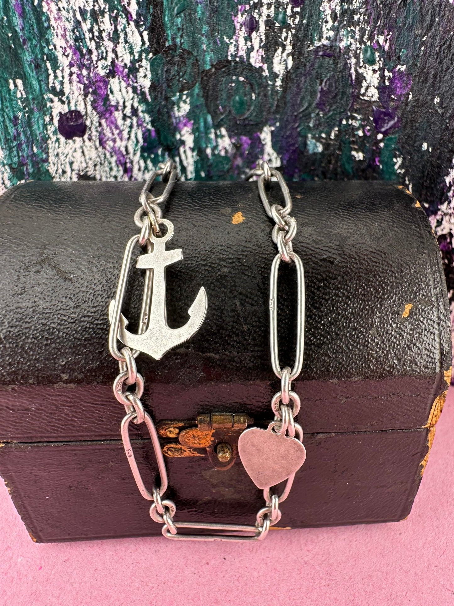 Antique Sterling Silver Trombone chain with XL bolt clasp and Dog clip