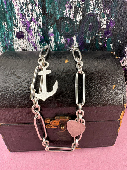 Antique Sterling Silver Trombone chain with XL bolt clasp and Dog clip