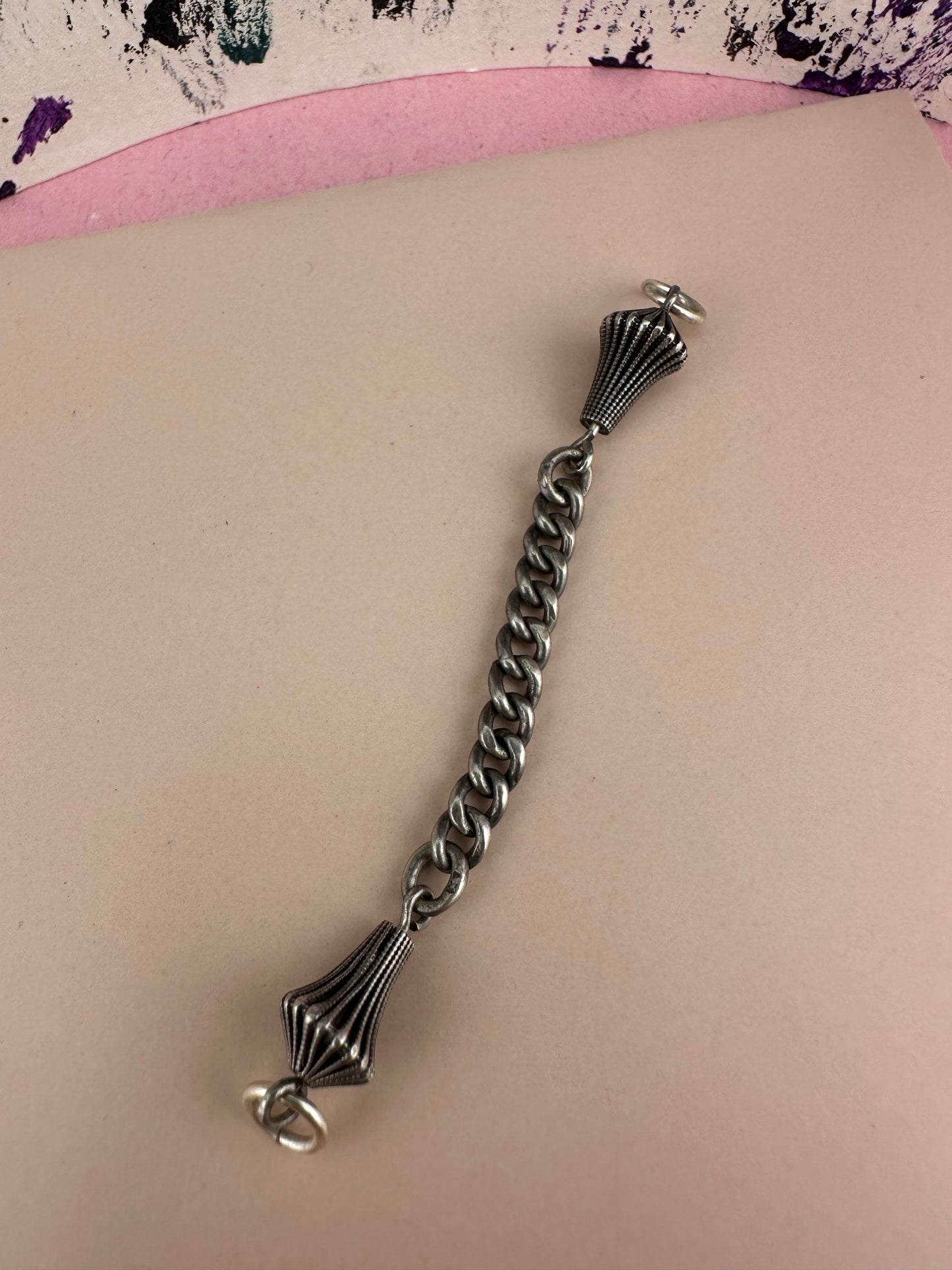Sterling silver curb Claspless extender with fluted beaded ends