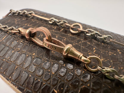 Antique 9ct Rose and White Gold Trombone and Lovers Knot chain