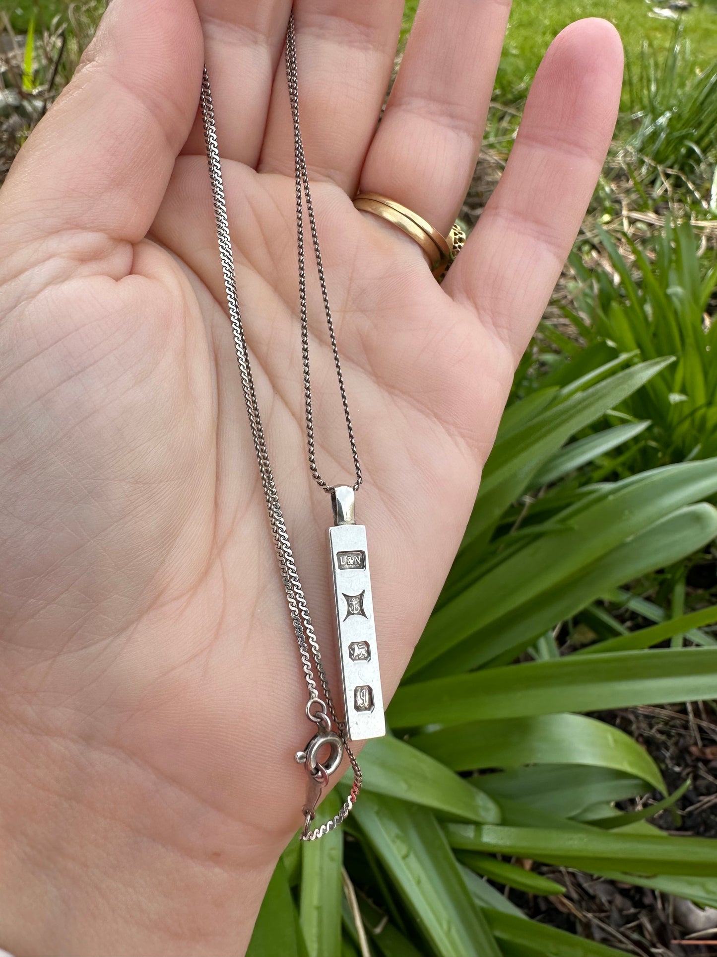 Sterling silver ingot pendant with sterling silver S-Link chain