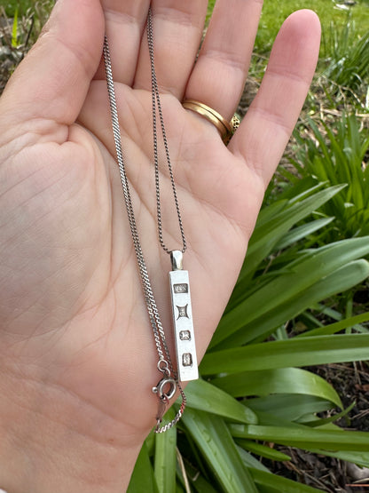 Sterling silver ingot pendant with sterling silver S-Link chain