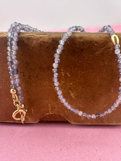 Iolite mini beaded necklace with 9ct Gold Antique Bolt clasp