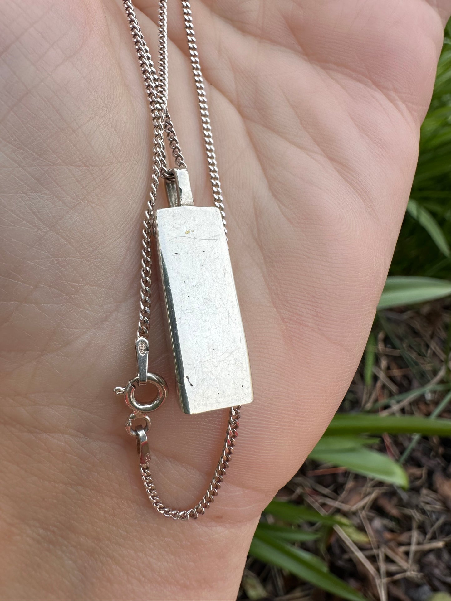 Sterling Silver ingot pendant with sterling silver curb chain