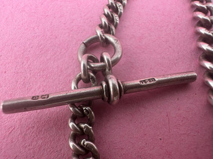 Sterling Silver Graduated Curb Albert with dog clip, fob and T-Bar