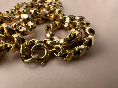 Antique 9ct Yellow gold Flat Faceted tulip chain with bolt clasp
