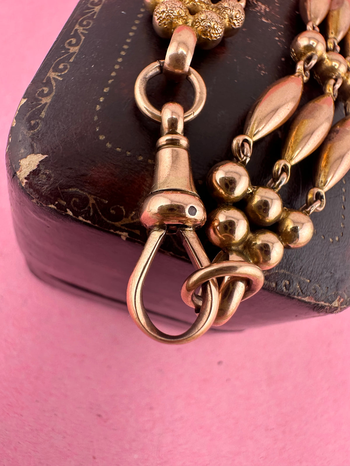 Antique 9ct Rose Gold Bead Gare bracelet with dog clip