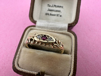 Vintage 9ct Gold Ruby & Diamond Ring
