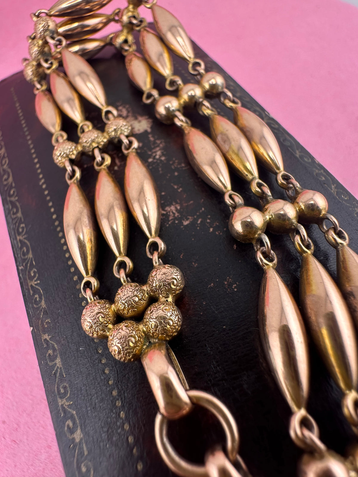 Antique 9ct Rose Gold Bead Gare bracelet with dog clip