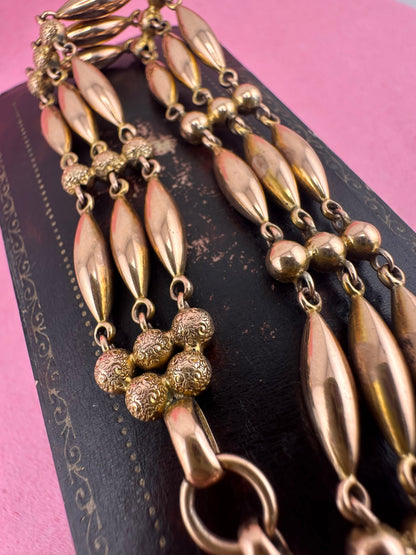 Antique 9ct Rose Gold Bead Gare bracelet with dog clip